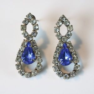 Sapphire blue rhinestone earrings. Wedding earring